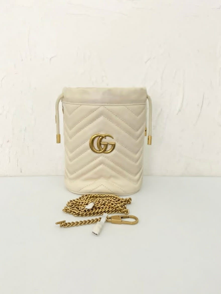Cream Chevron GG Quilted Bucket Bag