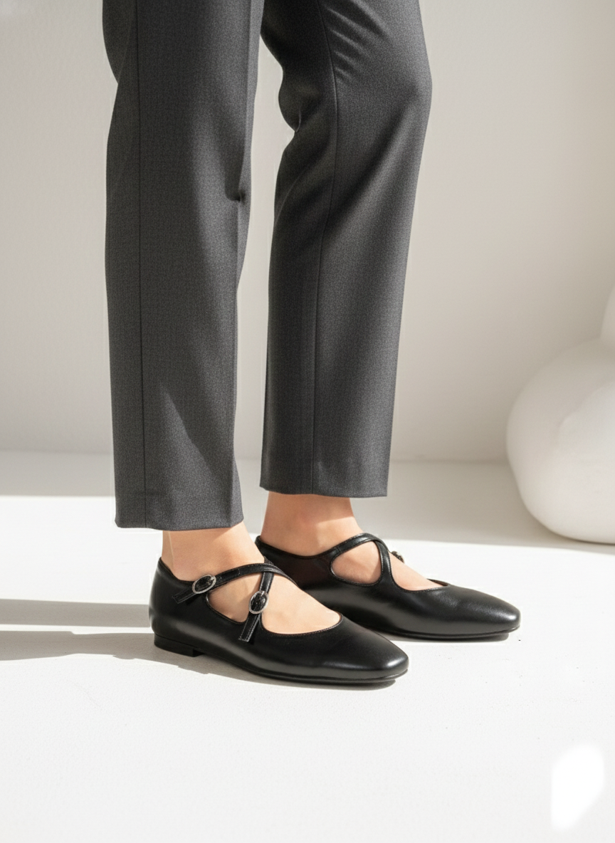 Double Cross Strap Mary Jane Flats