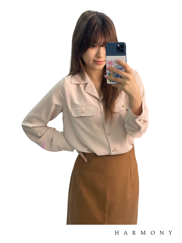 Pocket Blouse New Office Look with Saddle brown Maxi Skirt