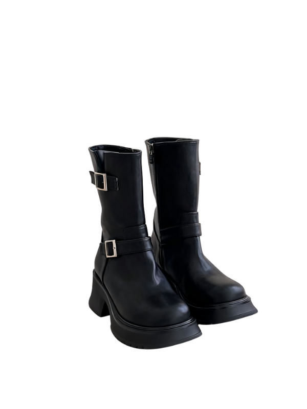 Korean personalized metal buckle thick-soled motorcycle boots