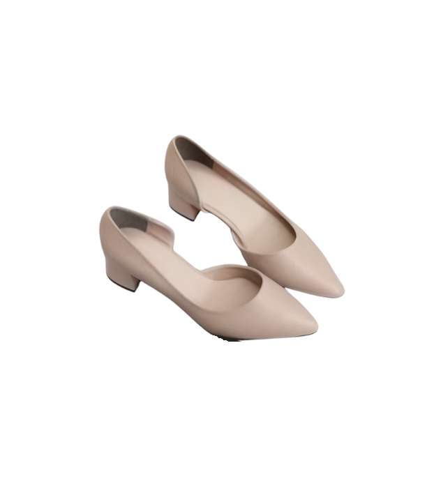 Korean-made pointed-toe side-cut chunky heel shoes