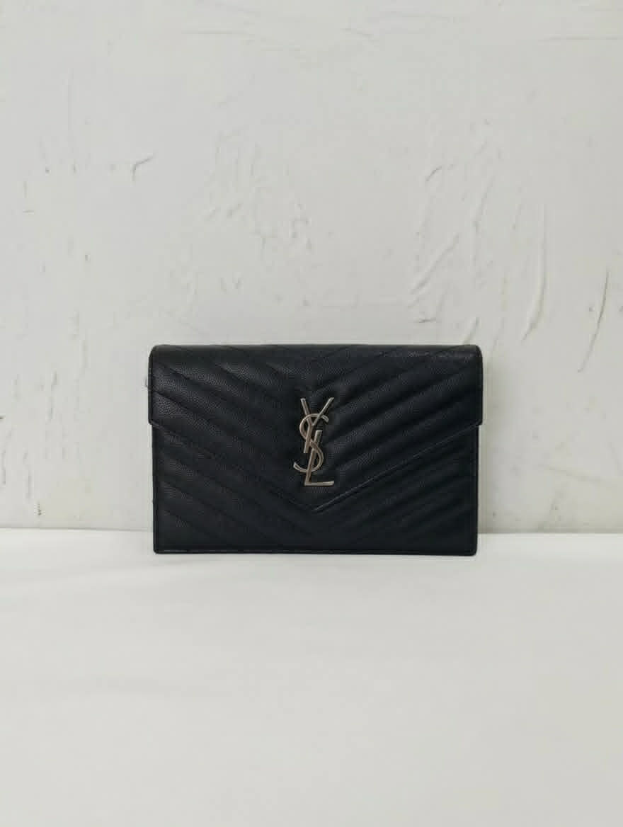 Saint Laurent Envelope Chain Wallet in Black