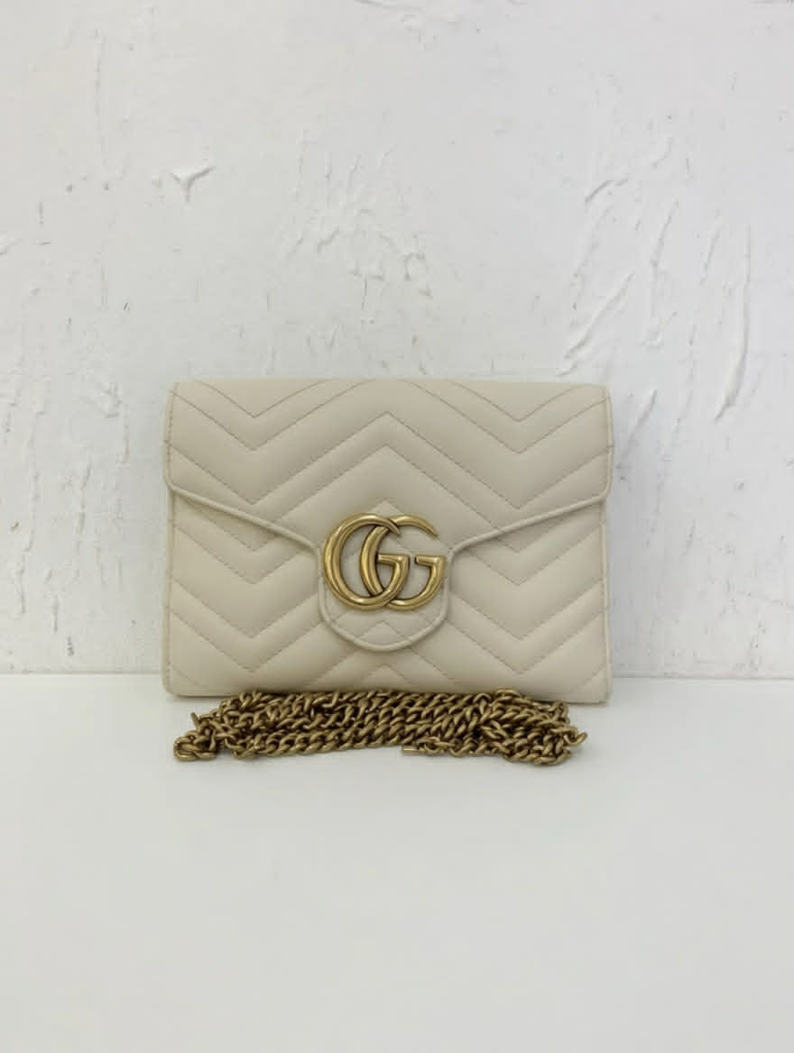 Gucci GG Marmont Small Shoulder Bag (White Matelassé Chevron)