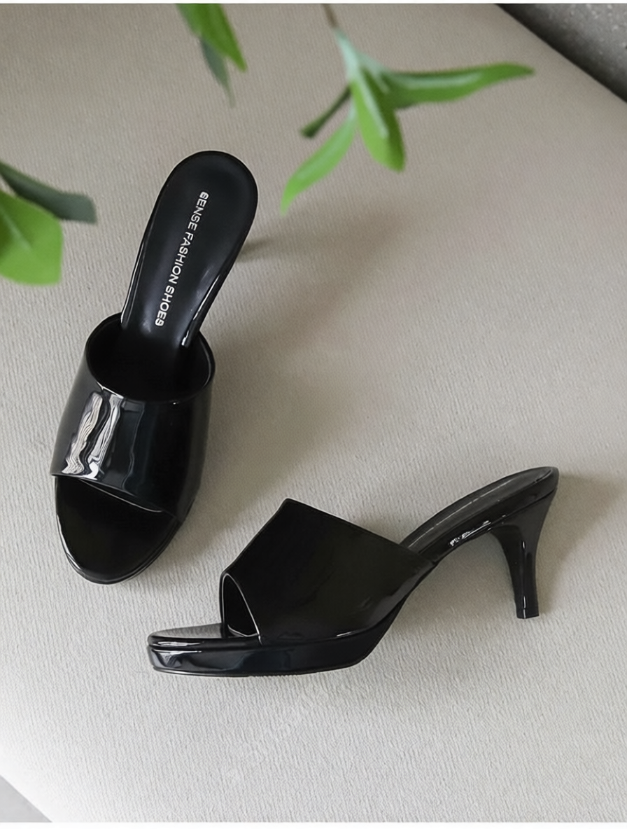 SEN-7074 Patent Leather Basic Heel Slippers