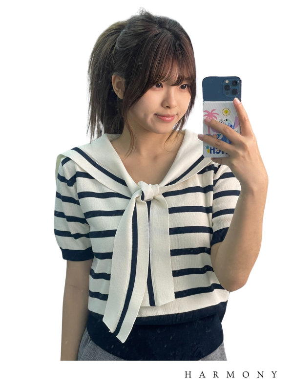 Navy Stripe Short Knitted Short Sleeve