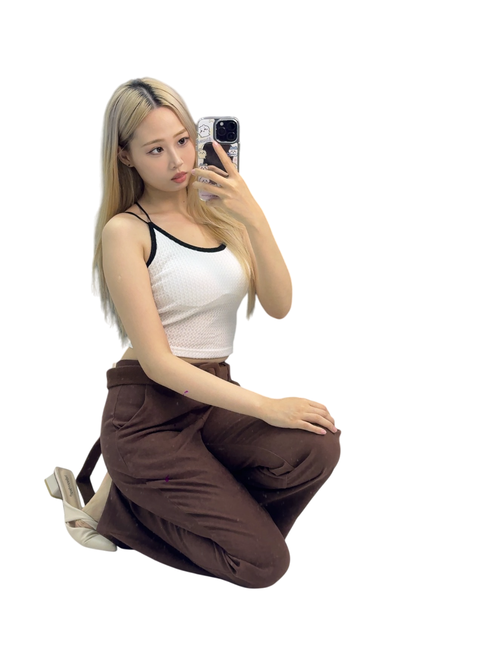 White Strappy Top with Brown Loose Pants - Casual Chic Set