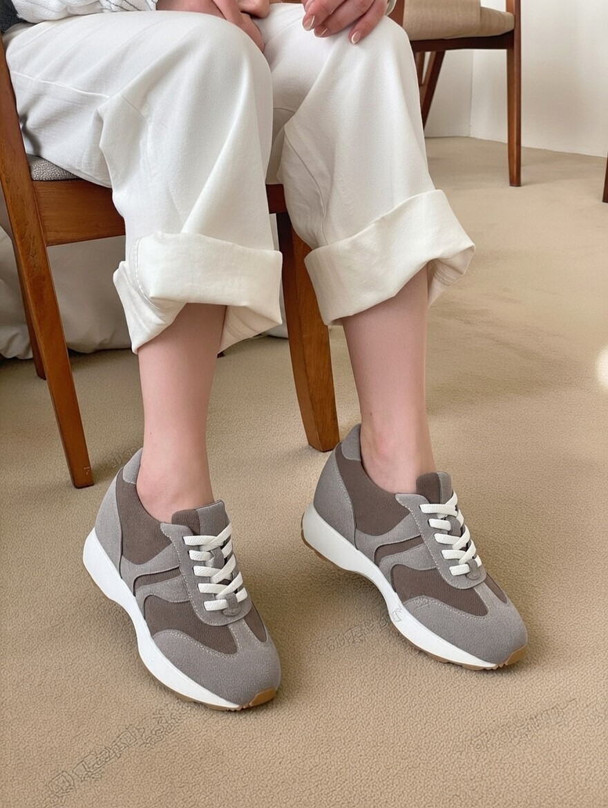7CM Hidden Heel Height Increasing Leather Combo Platform Sneakers MR723오_C6