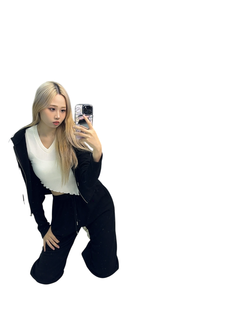 Black Tracksuit with White Crop Top - A Fresh Take on Sporty Chic