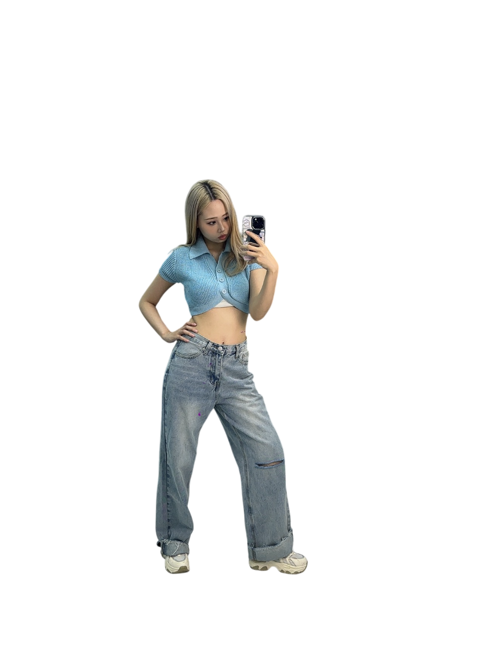 Fresh Blue Knit Crop Top with loose Trousers - A Must-Have Casual Piece