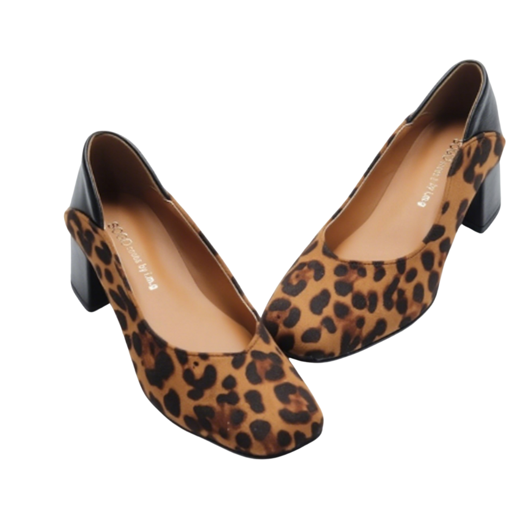 Korean Leopard Print Square Toe Heels