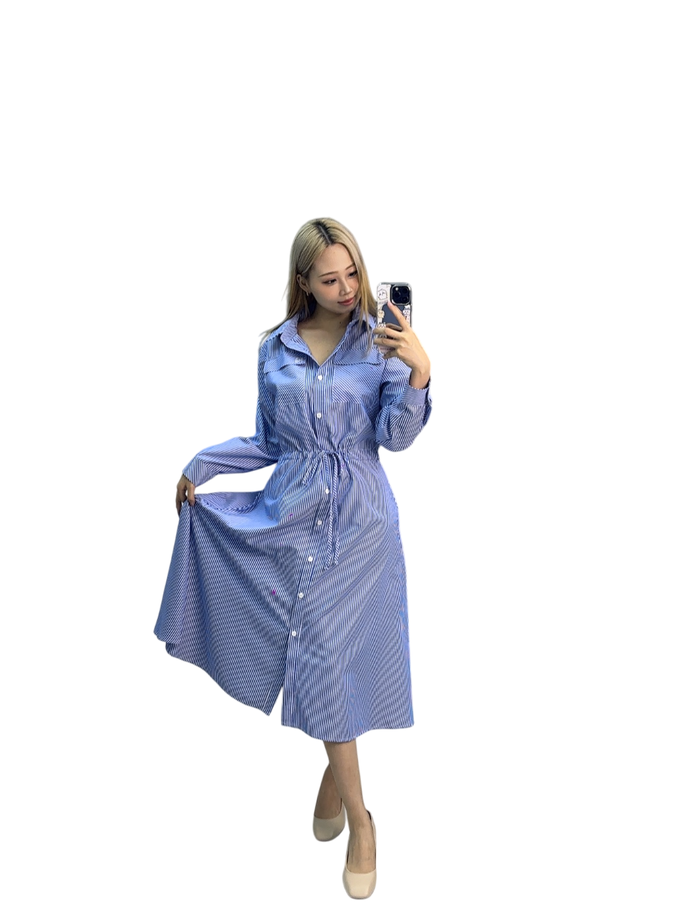 Blue and White Striped Drawstring Dress - A Perfect Blend of Elegance and Sophistication