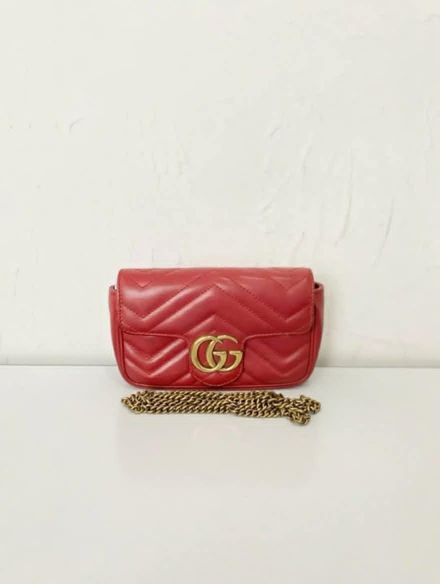 Gucci GG Marmont Mini Shoulder Bag (Red Chevron Quilted)