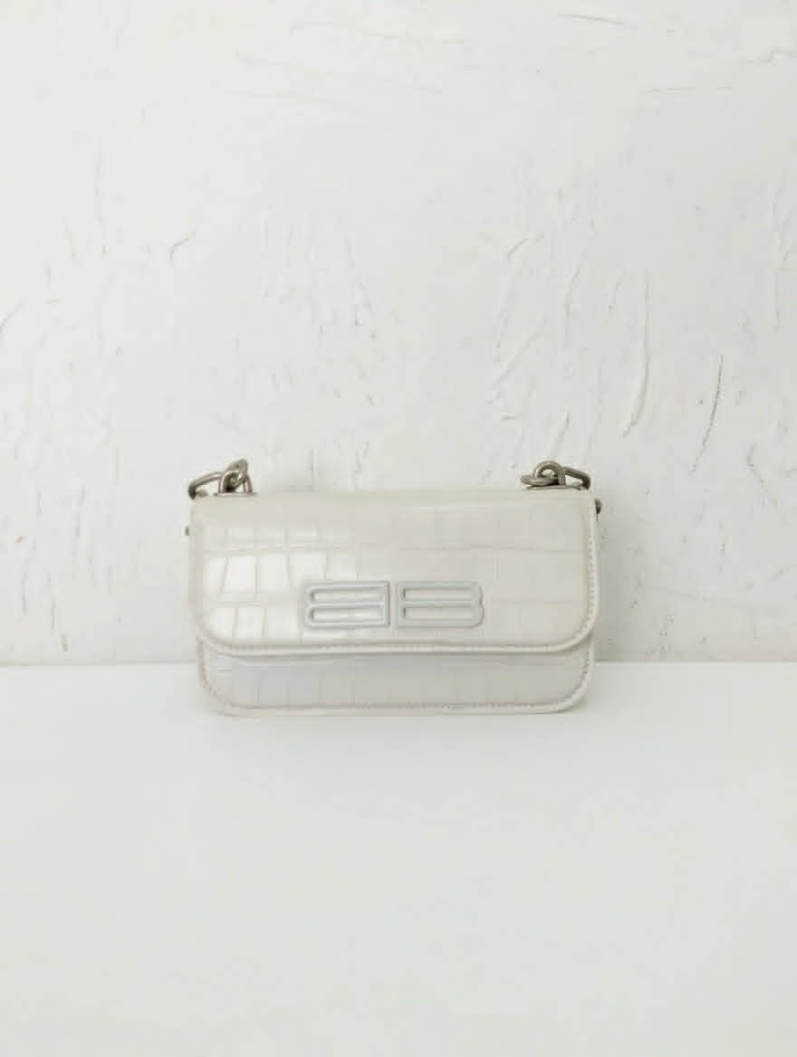 White Crocodile Embossed BB Crossbody Bag