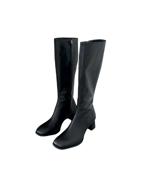 Korean simple textured square toe boots