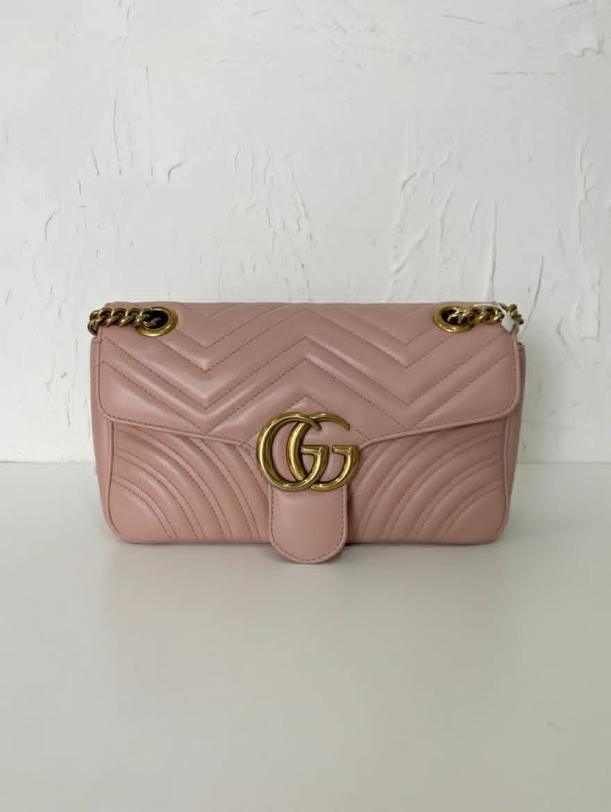 Gucci GG Marmont Small Shoulder Bag (Pink Matelassé)
