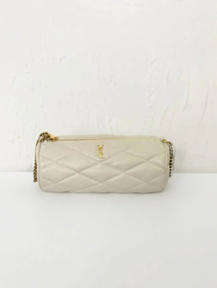 Cream Quilted YSL Cylinder Bag