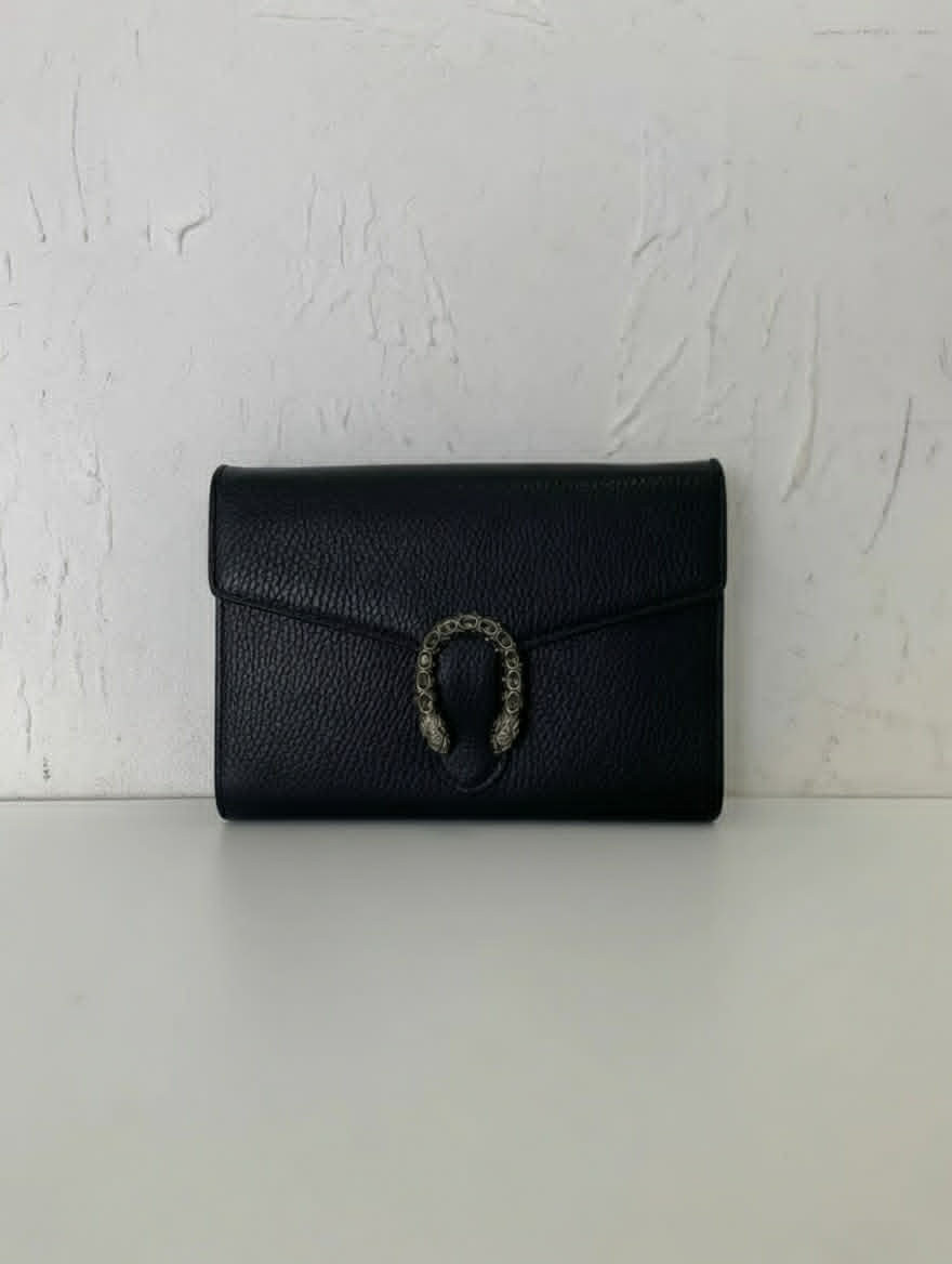 Gucci Dionysus Clutch (Black Pebbled Leather)