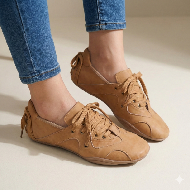 Lace-up Two-tone Denim-Washed Cowhide Sneakers