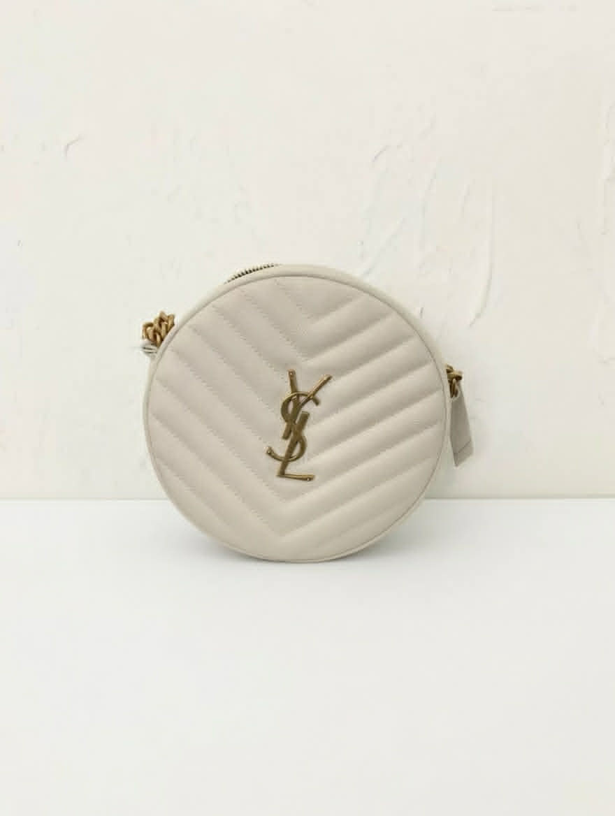 Saint Laurent Lou / Vinyle Round Camera Bag (Chevron Quilted)