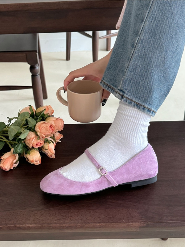 Genuine Lamb Leather Round Toe Mary Jane Flat Shoes 8307