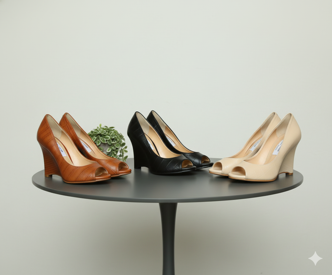 25FW Elena Classic Crocker Open-toe Wedge Heel