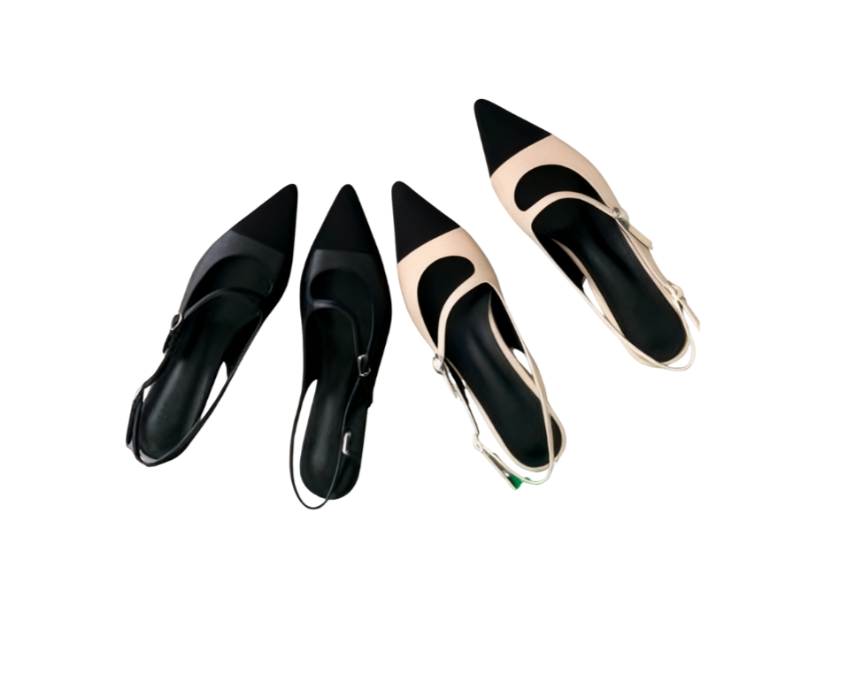 Korean Contrast Color Mary Jane Pointed Toe Block Heel Shoes