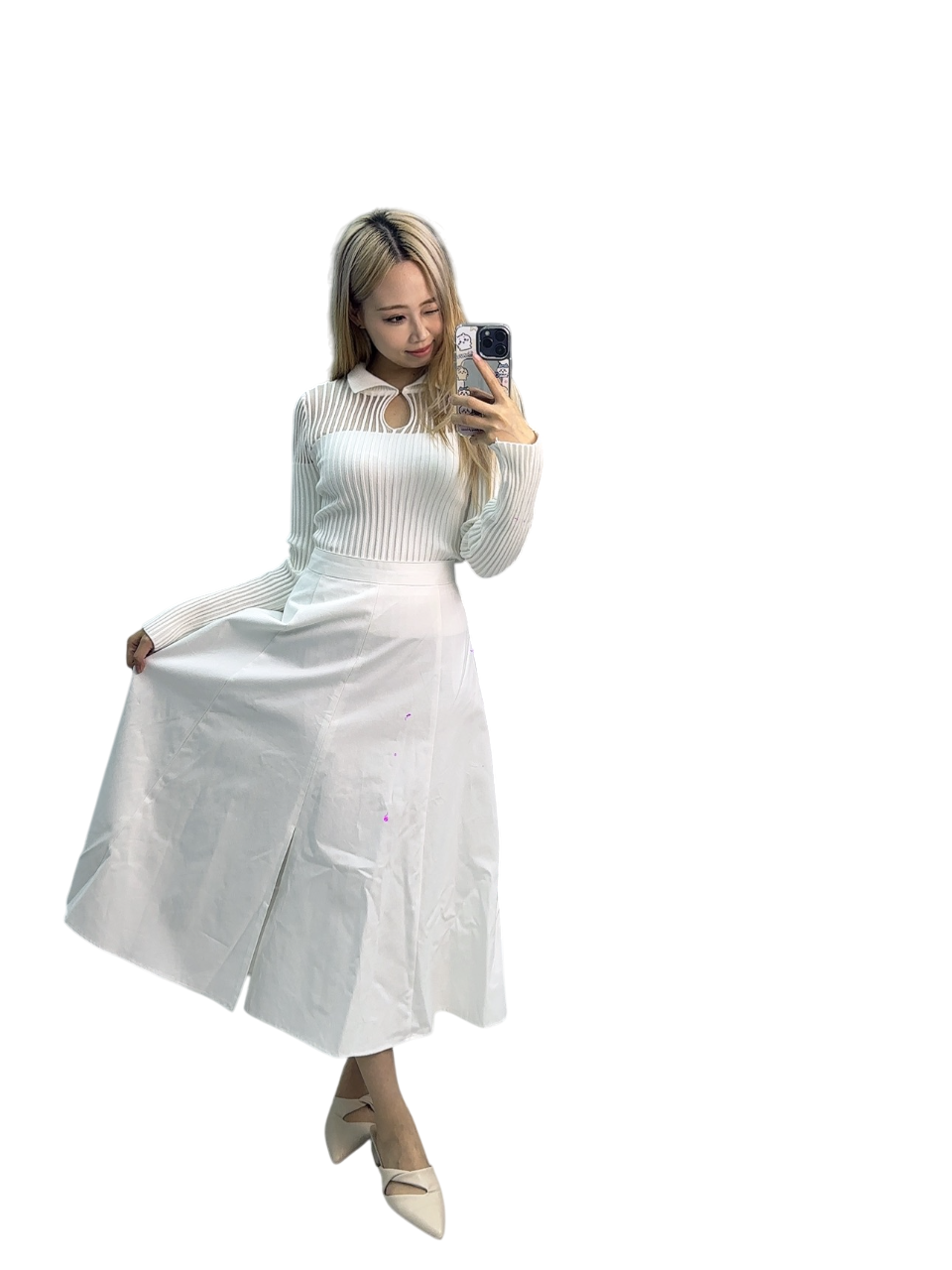 White Knit Top with High-Waist Long Skirt - Elegant Minimal