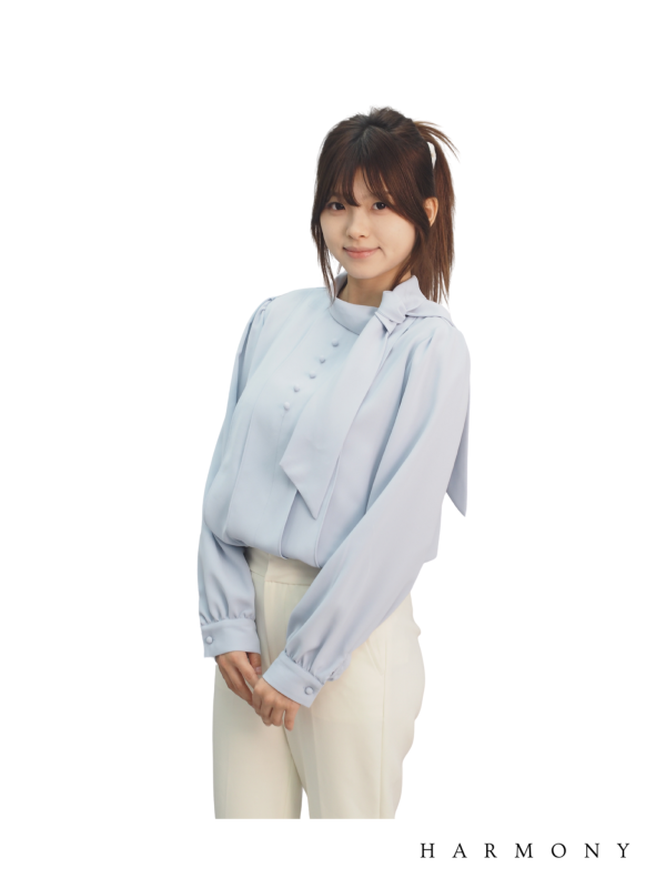 Fresh Light Blue Satin Bow Blouse and Pants- A Perfect Blend of Elegance and Comfort